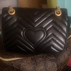 Black Quilted Heart Shoulder Bag